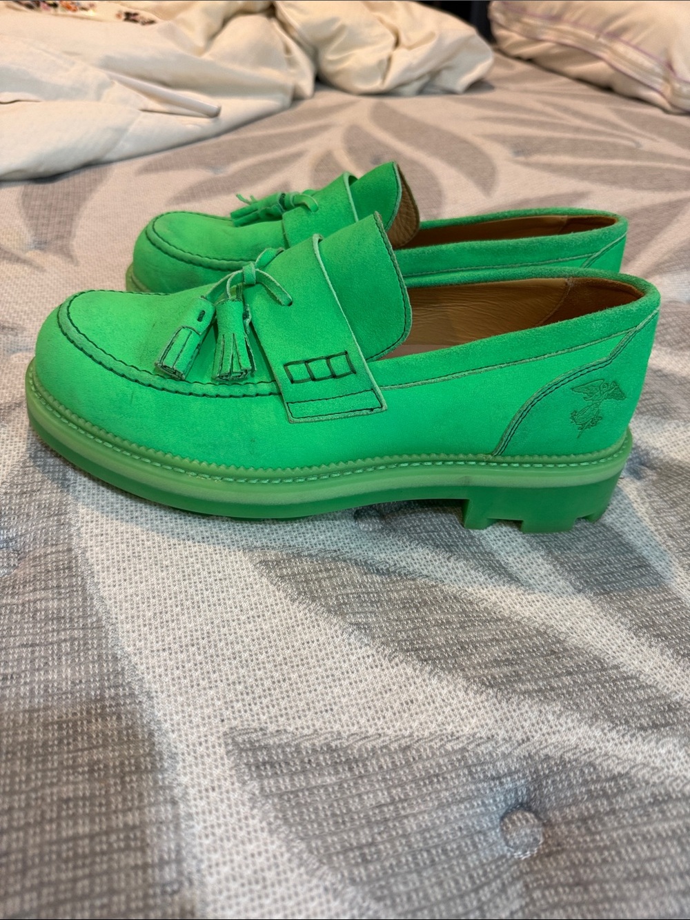John Fluevog Unisex Vibrant Green Tassel Loafers Men’s 8 - Woman’s 10 - Picture 5 of 6